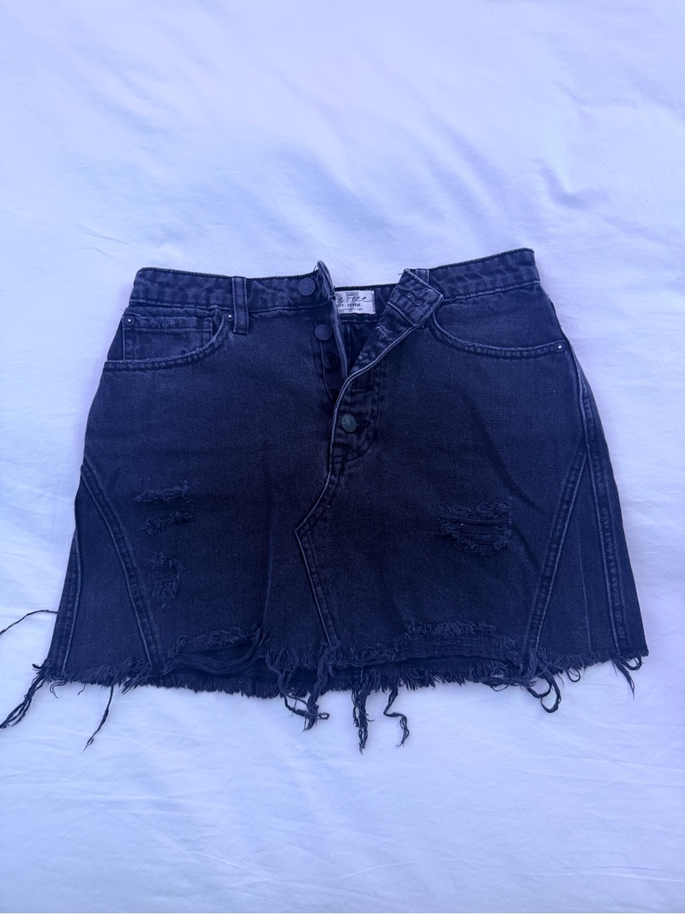 Free People Black Distressed Denim Mini Skirt